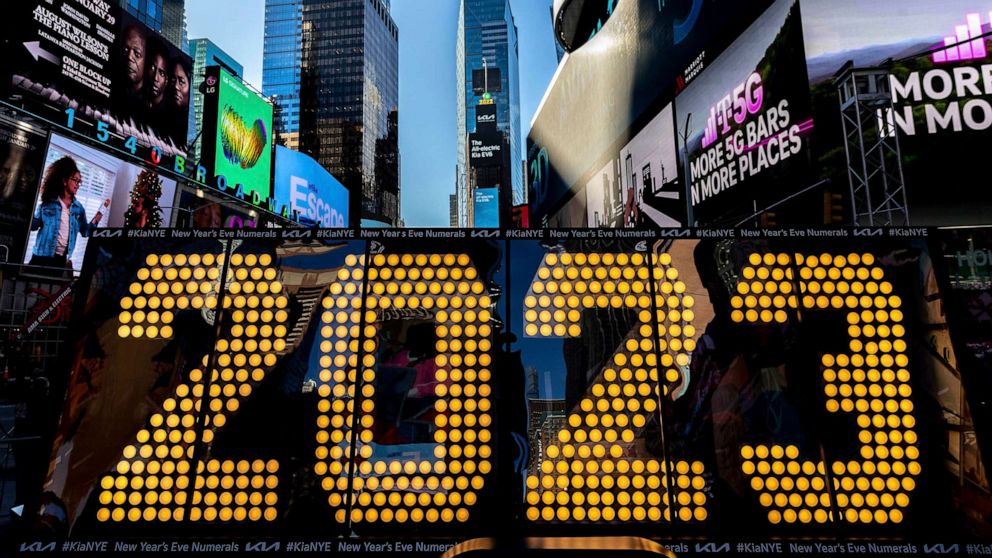 PHOTO: The 2023 New Year's Eve numerals are displayed in Times Square, Dec. 20, 2022, in New York.