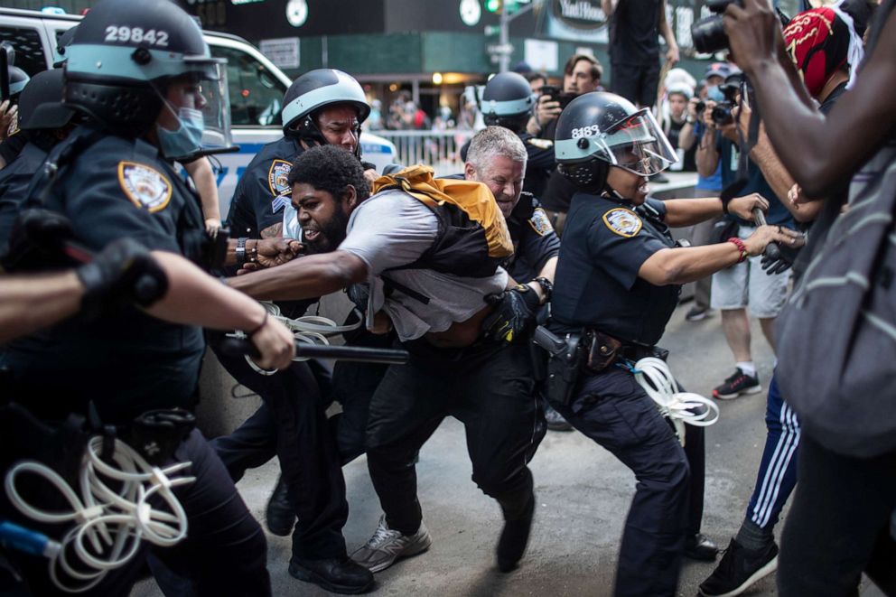 PHOTO: Police detain protesters in New York during nationwide demonstations over the death of George Floyd, May 30, 2020.