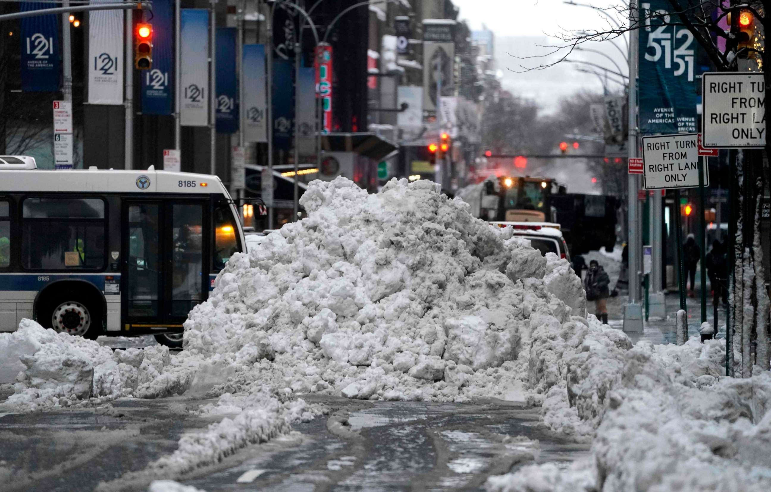 PHOTO: A mound of snow is seen outside Times Square in New York, Feb. 2, 2021.
