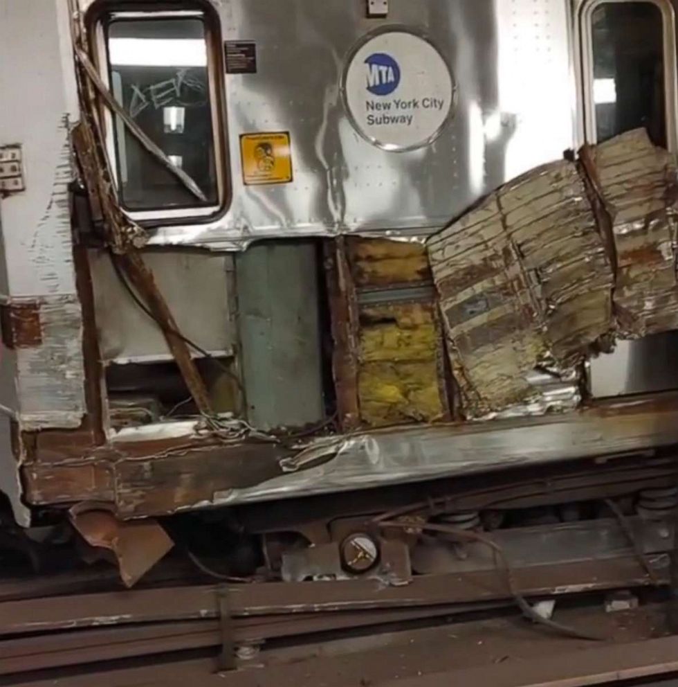 PHOTO: MTA officials said an A train derailed at the 14th Street station Sunday morning after a suspect allegedly threw debris onto the tracks.