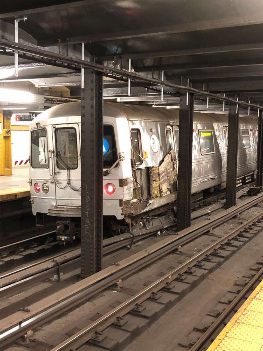 PHOTO: MTA officials said an A train derailed at the 14th Street station Sunday morning after a suspect allegedly threw debris onto the tracks.