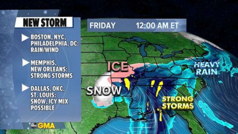 PHOTO: A New Year's Eve storm will move across the U.S. with heavy snow, winds and severe thunderstorms