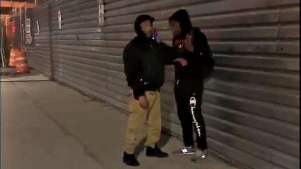 PHOTO: An unidentified man, right, was aggressively arrested by an undercover police officer for smoking weed in a Brooklyn, New York, park on March 4, 2020.