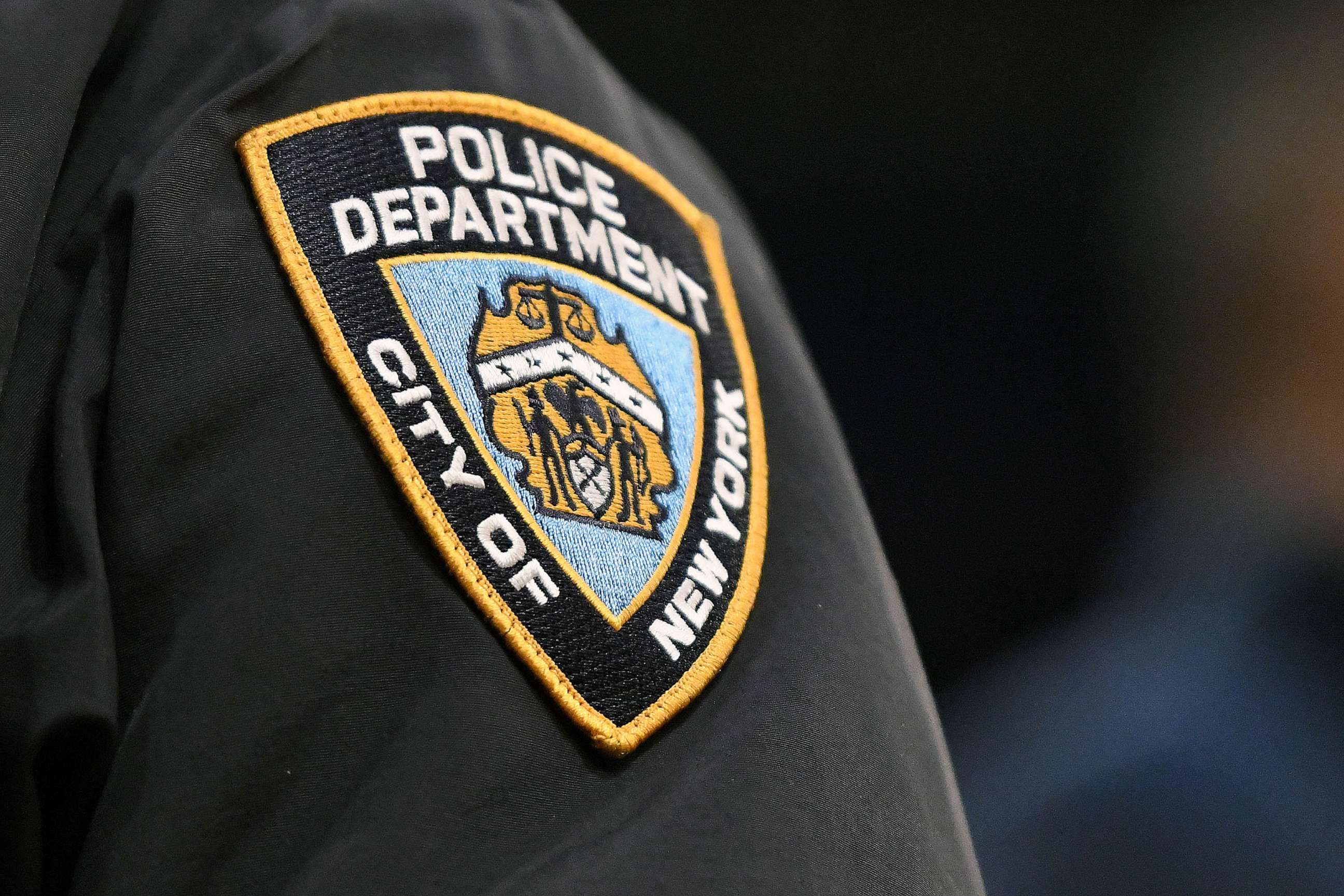 PHOTO: FILE - NYPD logo on the sleeve of a New York City policeman during the semifinals of the Big East Basketball Tournament between the ""n"" and the Connecticut Huskies at Madison Square Garden, March 11, 2022 in New York City.