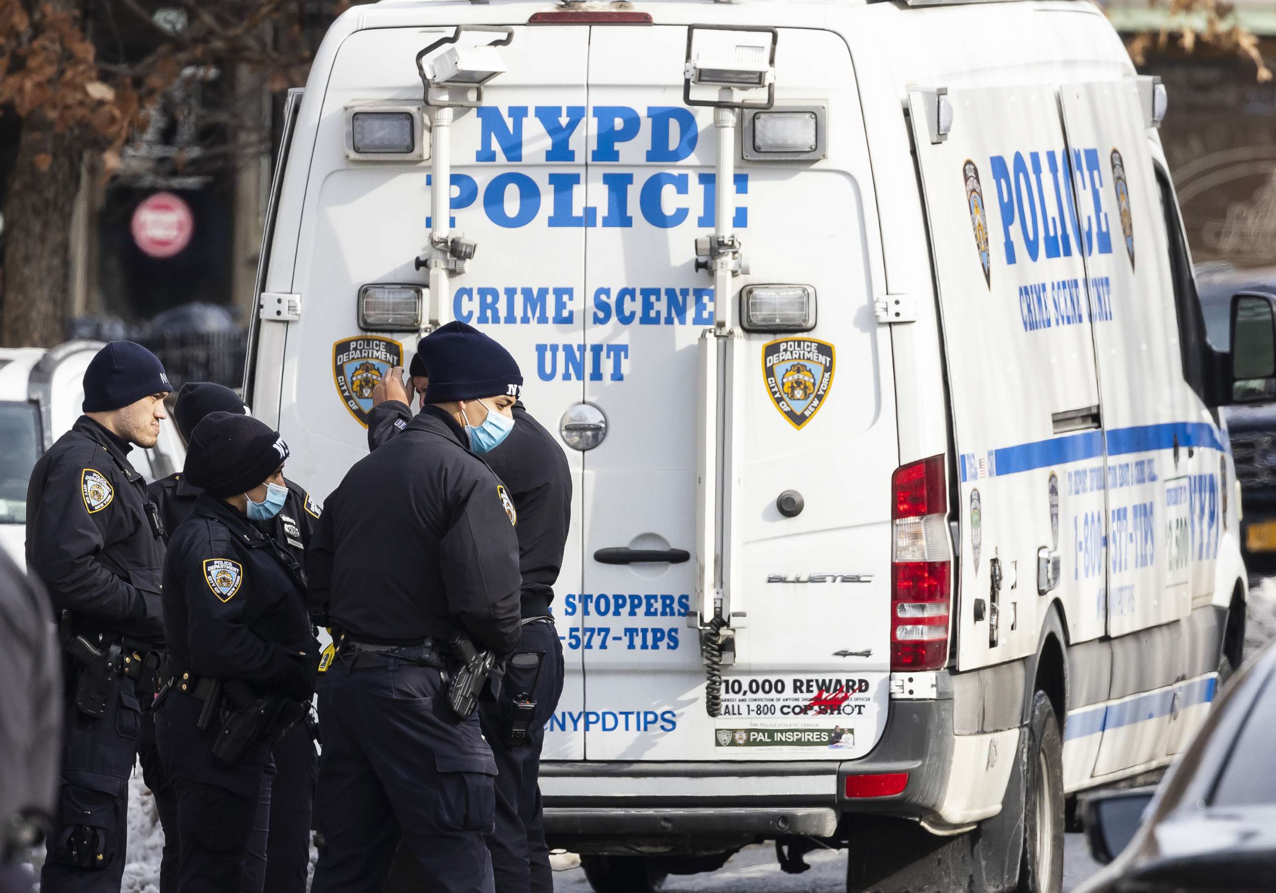 PHOTO: Police officers at a crime scene where a person was shot and killed in Brooklyn, N.Y., Jan. 31, 2022.