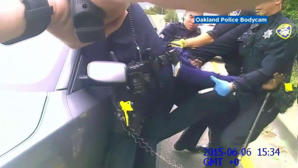 PHOTO: A still image from a bodycam video released by Oakland police of a deadly shooting of a man found passed out behind the wheel of a car in Oakland, Calif., in June 2015, after officers claimed he reached for a loaded handgun when confronted.