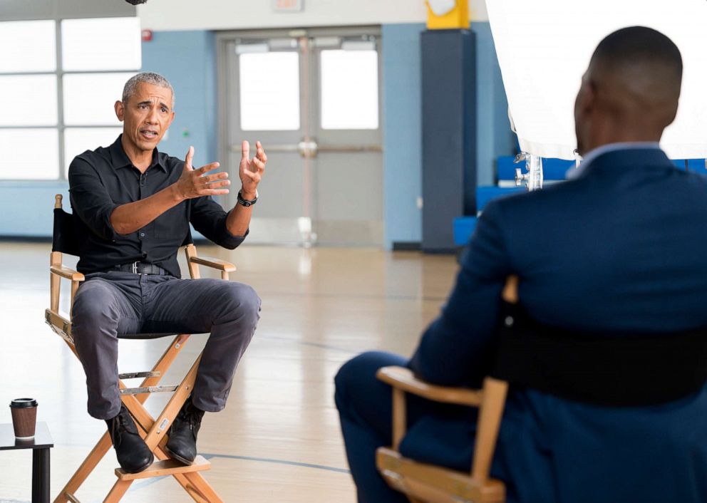 PHOTO: Michael Strahan interviews Former President Barack Obama in Washington, D.C. on Thursday, June 3, 2021.
