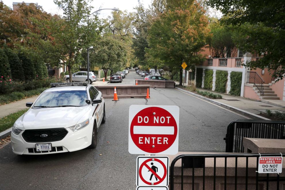 PHOTO: A U.S. Secret Service Uniform Division vehicle stands watch at the end of the block where former President Barack Obama and his family live and where an explosive device was sent Oct. 24, 2018 in Washington.