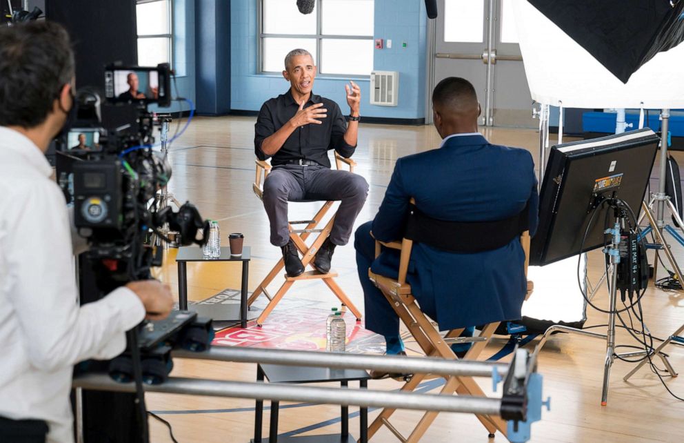 Michael Strahan interviews Former President Barack Obama in Washington, D.C. on Thursday, June 3, 2021.