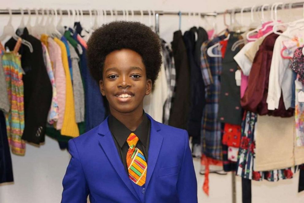 PHOTO: Eleven year-old Obocho Peters fulfills his mission to aid families by opening the thrift store "Obocho's Closet" in his hometown of Brooklyn, N.Y.
