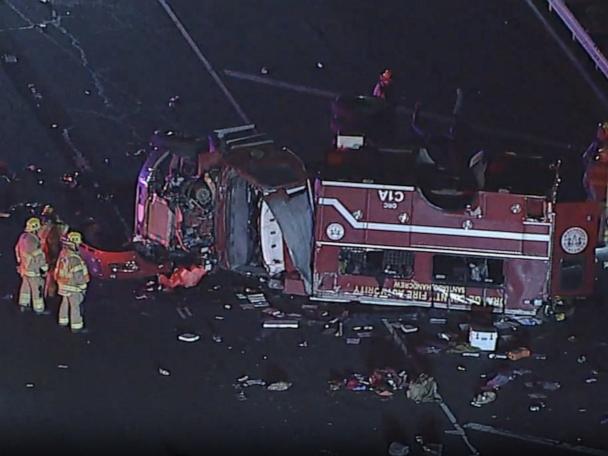 8 firefighters injured as truck rolls over in Irvine, California