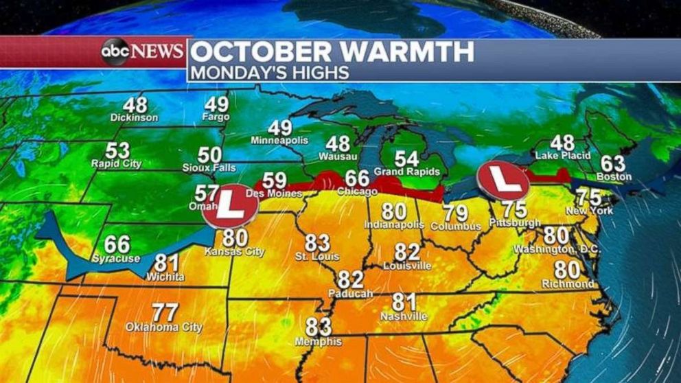 PHOTO: Temperatures will reach the mid-70s and 80s from Texas all the way to New York City on Monday.