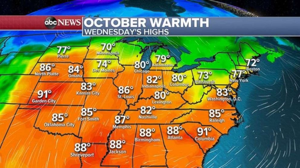 PHOTO: October temperatures will be more like summer than fall throughout much of the country east of the Rockies.