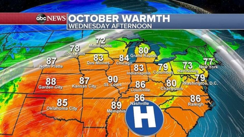 PHOTO: Temperatures will be well above normal on Wednesday across much of the eastern half of the country.