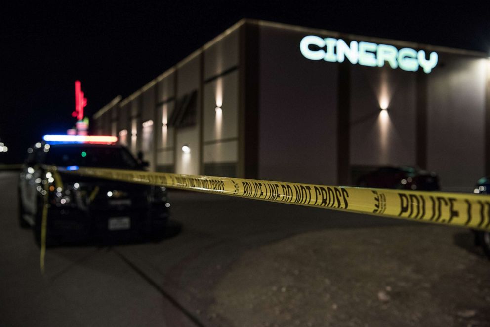 PHOTO: Police cars and tape block off a crime scene outside the Cinergy Odessa movie theater where a gunman was shot and killed, Aug. 31, 2019 in Odessa, Texas. 