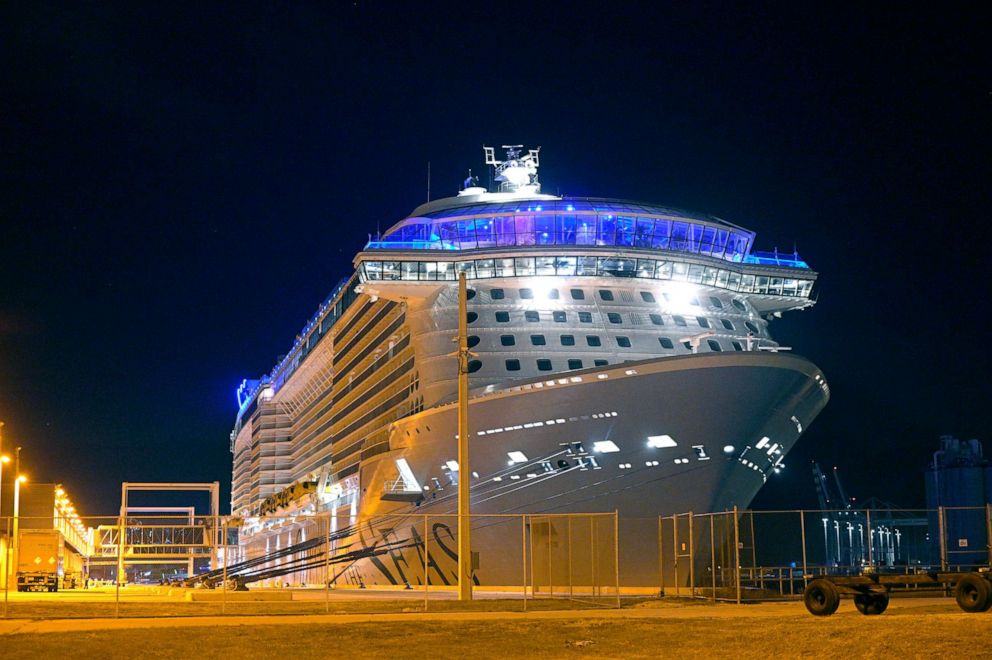 PHOTO: Royal Caribbean's cruise ship Odyssey of the Seas is viewed while docked during a new coronavirus pandemic, June 5, 2021, in Port Canaveral, Fla.