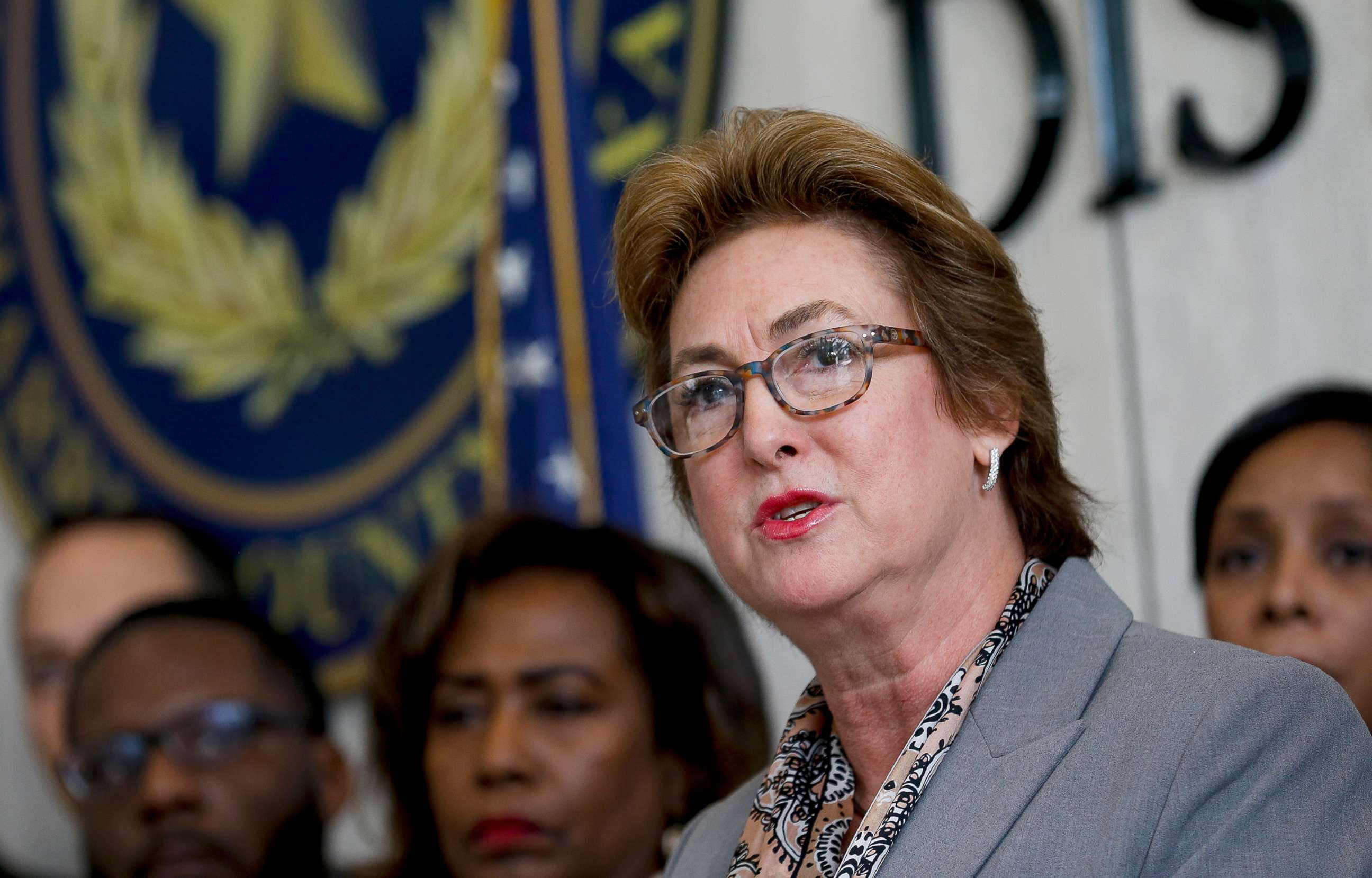 PHOTO: Harris County District Attorney Kim Ogg announces that a county grand jury returned indictments against former Houston Police Department officers Gerald Goines and Steven Bryant during a press conference in Houston, Jan. 15, 2020. 