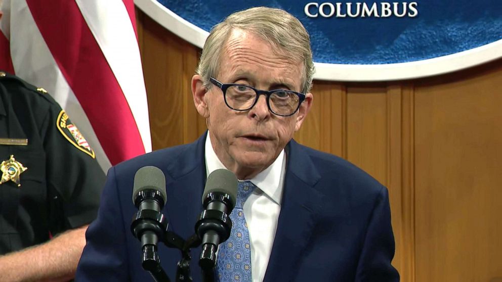 PHOTO: Ohio Governor Mike DeWine speaks at a press conference on improving background checks for firearm purchases, Aug. 28, 2019.