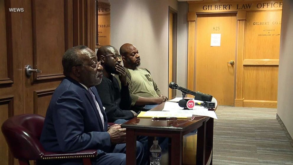 PHOTO: Family members and attorney Edward Gilbert hold a press conference after a student at McKinley Senior High School in Canton, Ohio was allegedly forced to eat pork against his religious beliefs by football coaches.