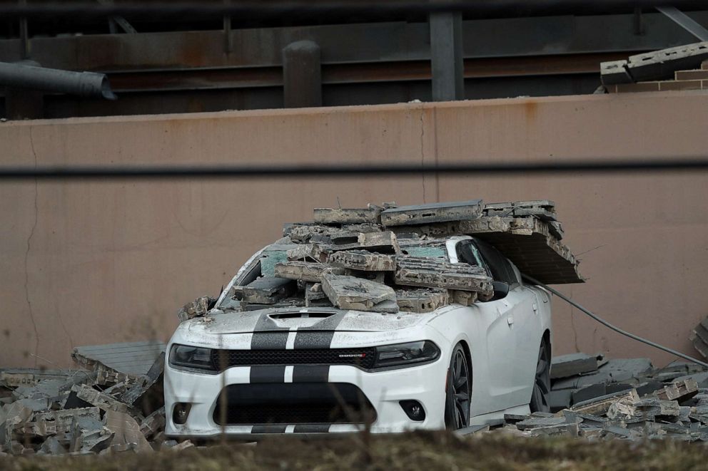 PHOTO: A vehicle sits under a pile of rubble at the I. Schumann & Co. metals plant after an explosion at the factory in Bedford, Ohio, Feb. 20, 2023.