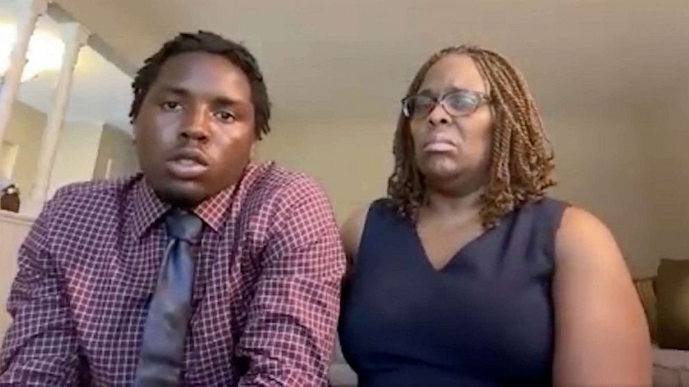 PHOTO: Jadarrius Rose and his mother, Carla Jones, speak on July 27, 2023, of Rose being attacked by an Ohio K-9 dog on July 4, 2023, after attempting to surrender to police with his hands up following a highway chase.