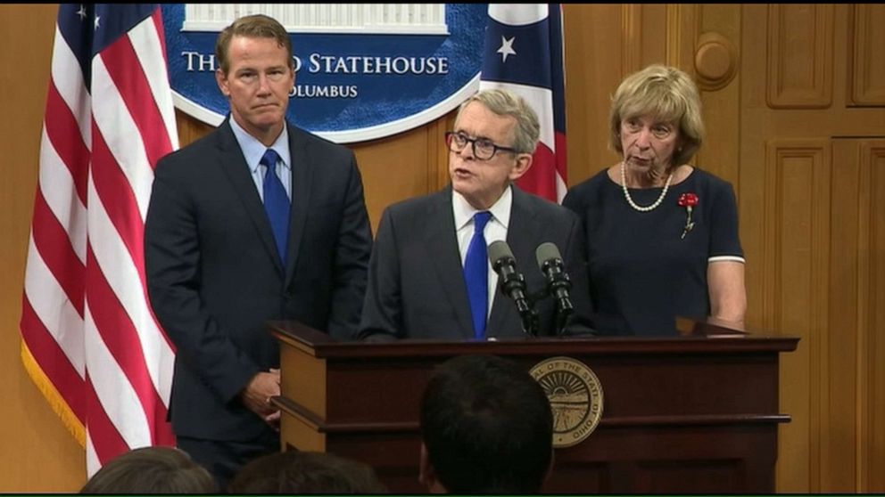 PHOTO: Ohio Governor Mike DeWine announces a slew of proposals in the wake of the deadly shootings in Dayton, during a press conference on Aug. 6, 2019.