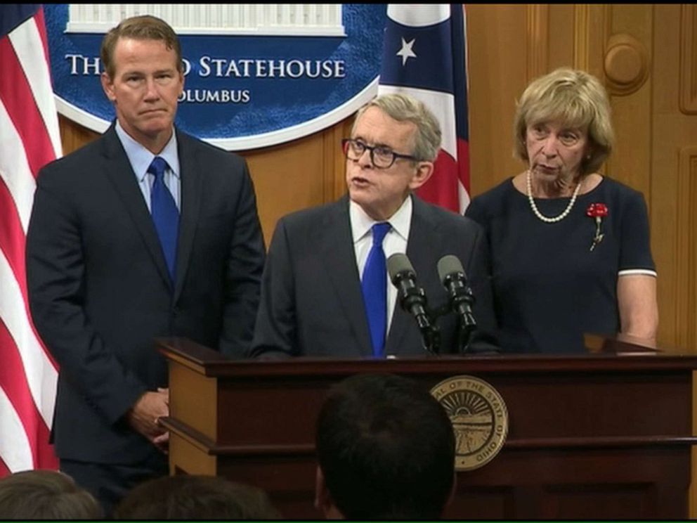 PHOTO: Ohio Governor Mike DeWine announces a slew of proposals in the wake of the deadly shootings in Dayton, during a press conference on Aug. 6, 2019.