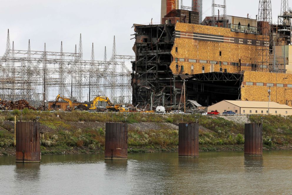 PHOTO: The Tanners Creek Generating Station, a former 1000 MW, coal-fired electrical plant, is being taken down along the Ohio River in Lawrenceburg, Ind., Sept. 14, 2017.