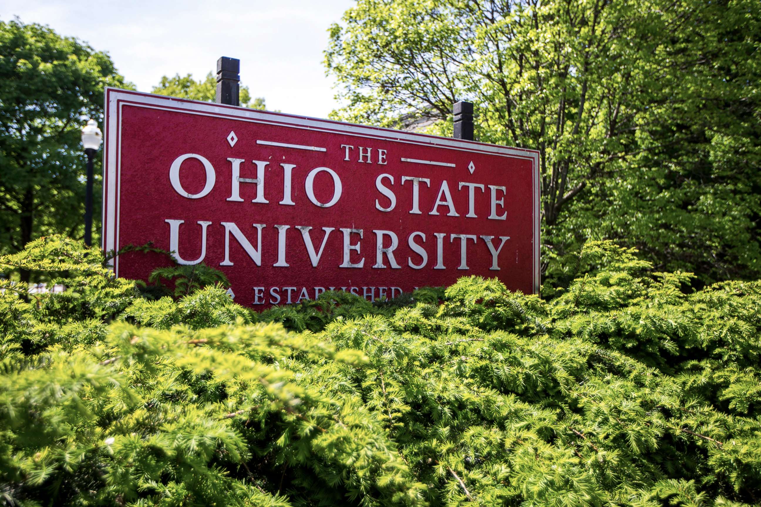 PHOTO: In this May 8, 2019, file photo, a sign for Ohio State University is shown in Columbus, Ohio.