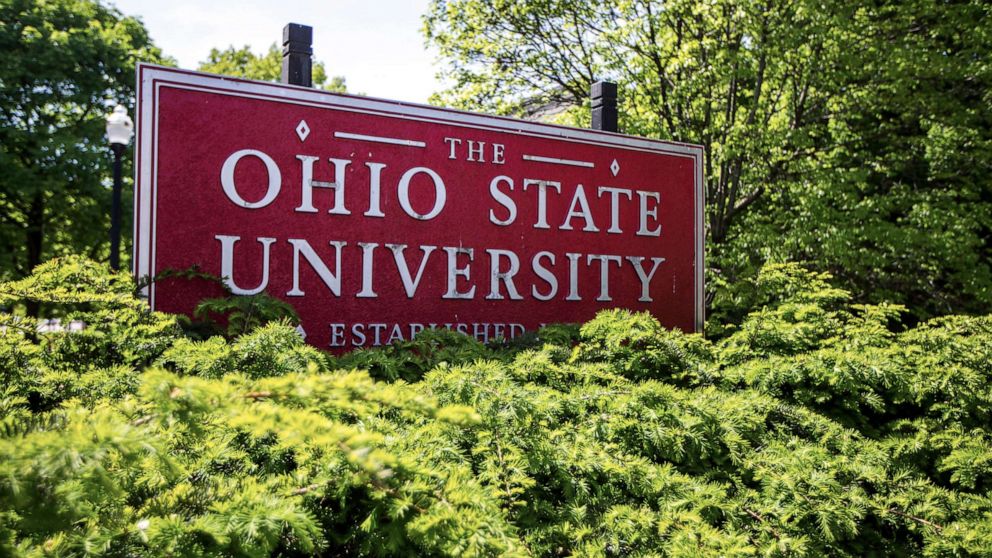 PHOTO: This May 8, 2019, photo shows a sign for Ohio State University in Columbus, Ohio.