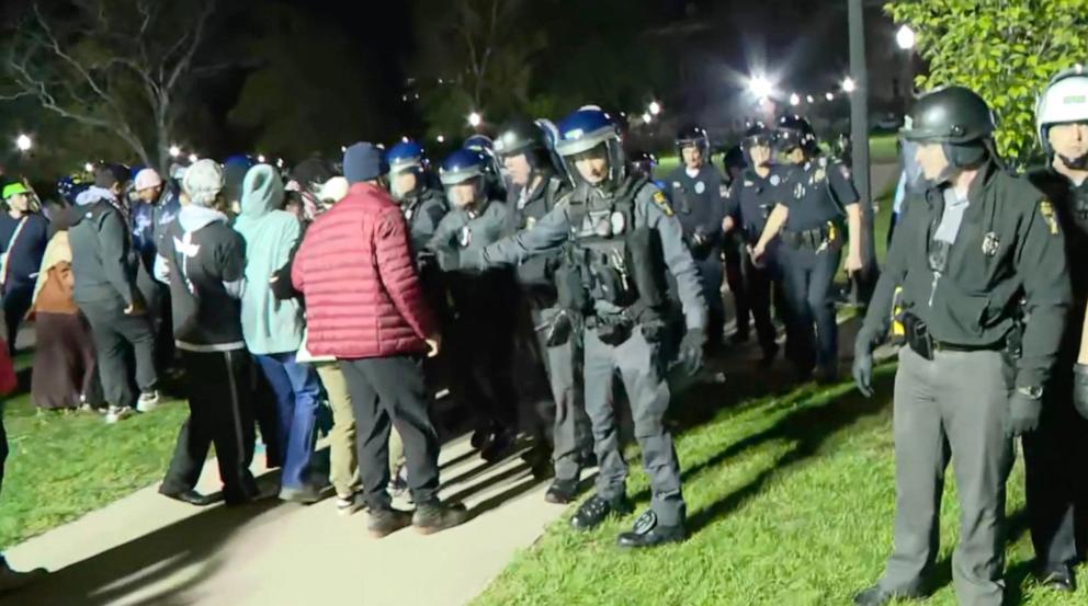PHOTO: Police dispersed people protesting the war in Gaza and made multiple arrests at Ohio State University in Columbus, Ohio, on Thursday, April 25, 2024.