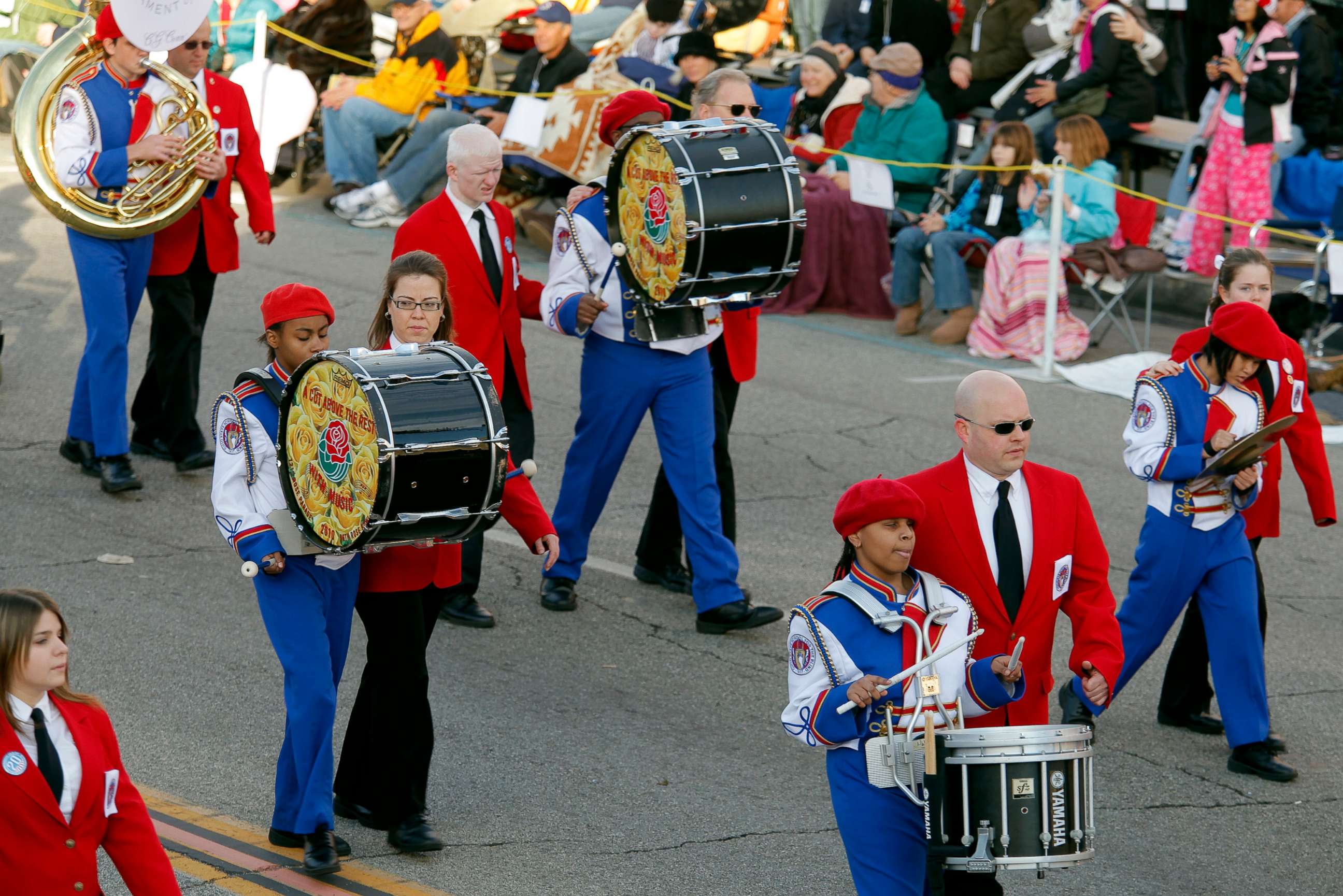 PHOTO: Ohio State School for the Blind Marching band led by guides moves along Colorado Blvd. during the 121st Rose Parade in Pasadena Calif., on Jan 1, 2010.