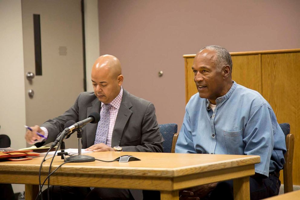 PHOTO: O.J. Simpson sits with his attorney Malcolm LaVergne during a parole hearing at the Lovelock Correctional Center in Lovelock, Nevada, July 20, 2017.
