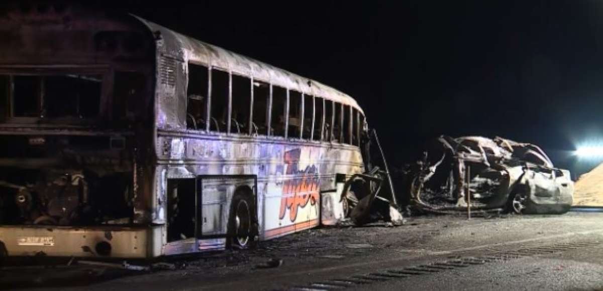 PHOTO: Three people were killed, including one student, when a bus carrying a middle school softball team collided with an SUV in Seminole County, Okla., on Friday, March 8, 2019.