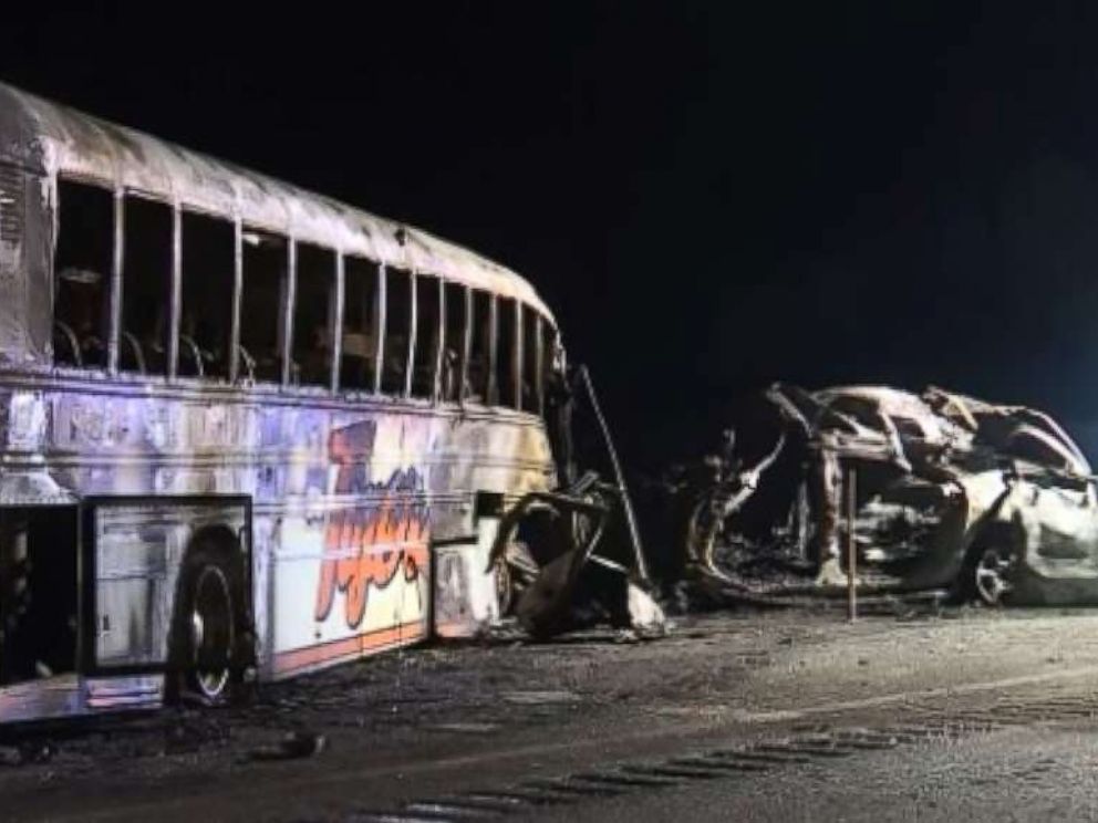 PHOTO: Three people were killed, including one student, when a bus carrying a middle school softball team collided with an SUV in Seminole County, Okla., on Friday, March 8, 2019.