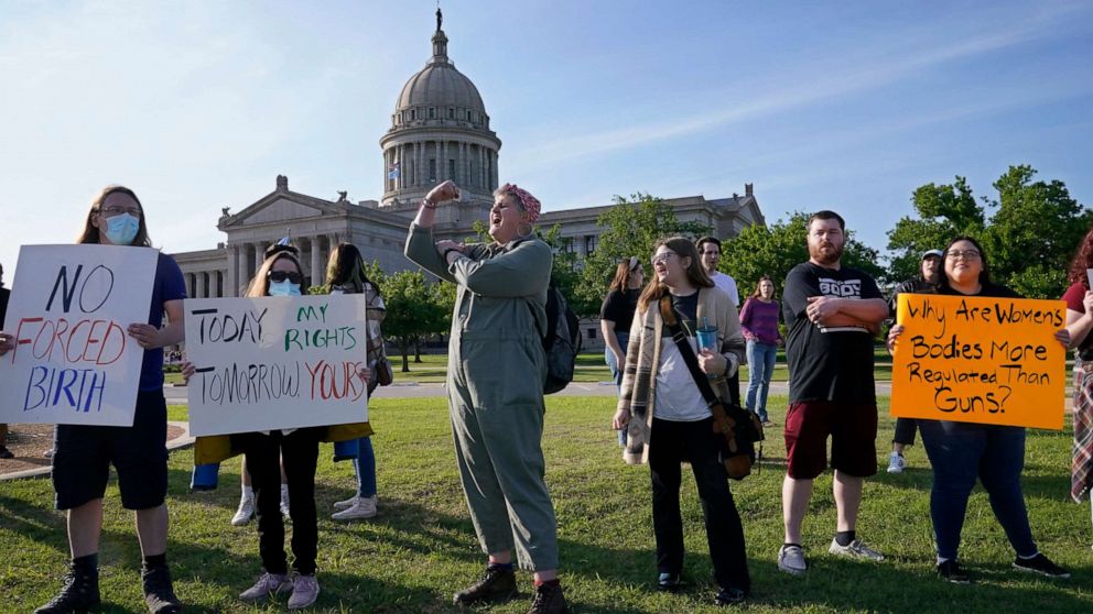 PHOTO: FILE- Abortion-rights supporters rally at the State Capitol, on May 3, 2022, in Oklahoma City. Rape, incest and the health of the fetus or mother were once accepted reasons to obtain an abortion in even the most conservative Republican-led states.