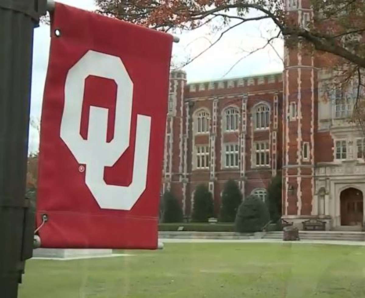 PHOTO: A banner hangs on the campus of the University of Oklahoma in Norman, Okla.