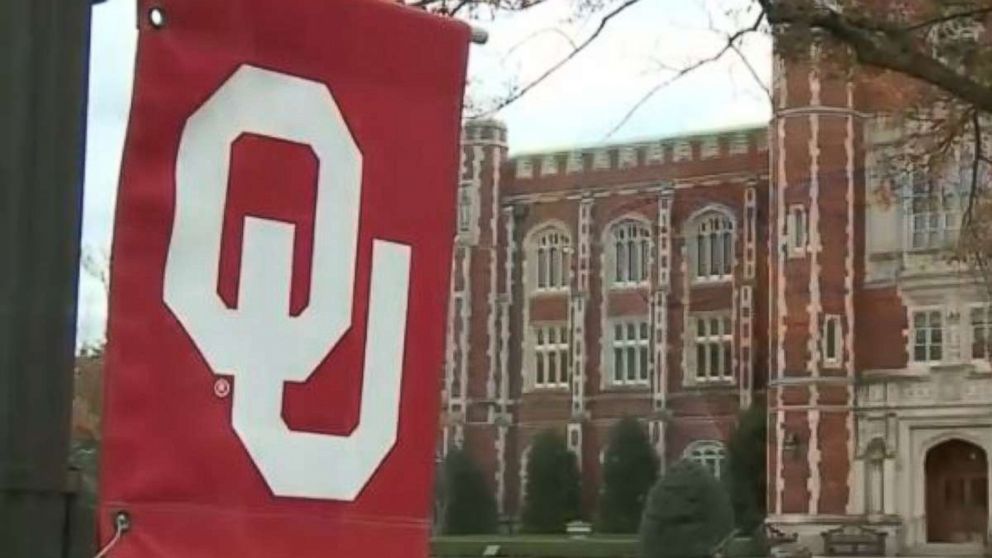 PHOTO: A banner hangs on the campus of the University of Oklahoma in Norman, Okla.