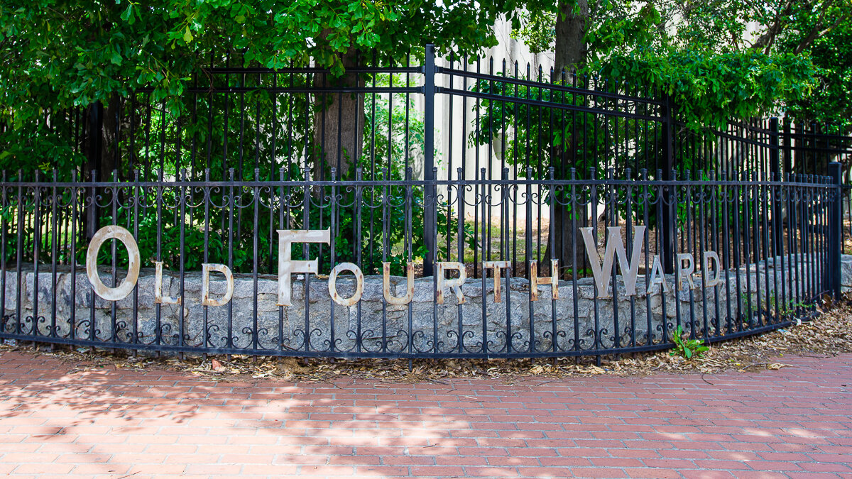 PHOTO: Signage on a fence in the Old Fourth Ward area of Atlanta.