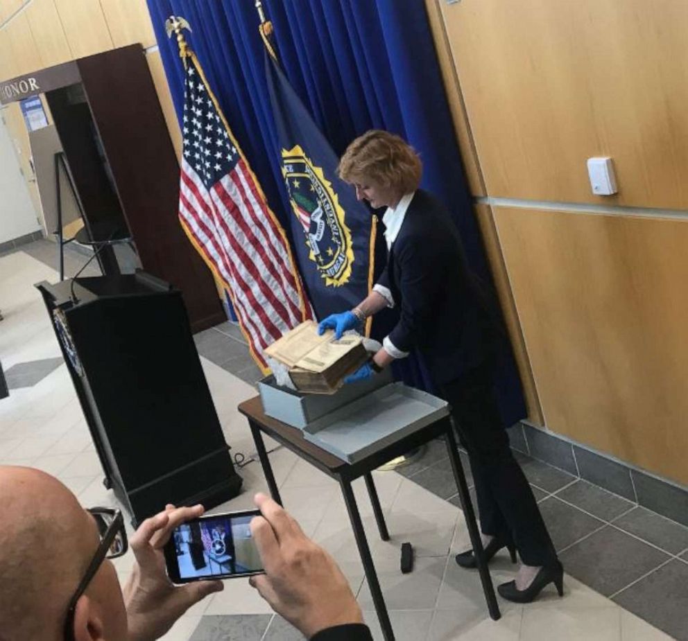 PHOTO: A stolen Geneva Bible, dating to 1615, was recovered in the Netherlands and returned to Pittsburgh's Carnegie Library on Thursday, April 25, 2019.