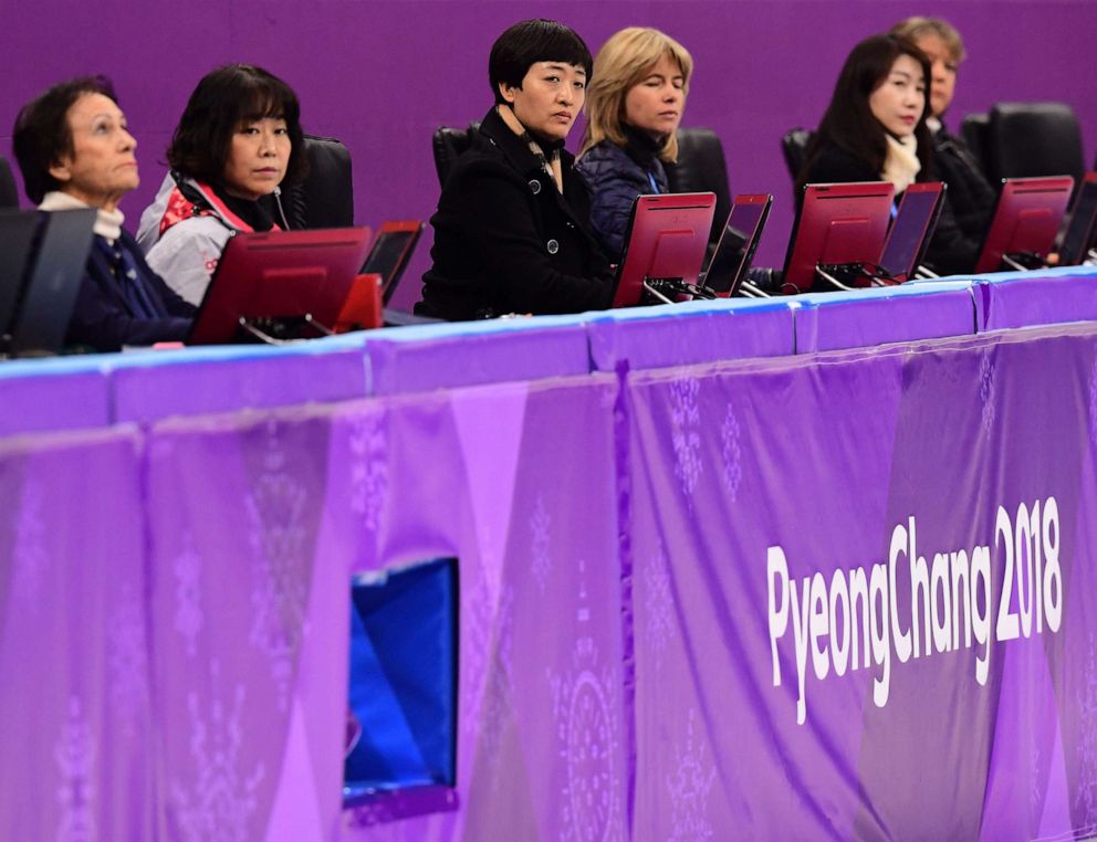 PHOTO: Judges look on during the women's single skating free skating of the figure skating event during the Pyeongchang 2018 Winter Olympic Games at the Gangneung Ice Arena in Gangneung, South Korea, Feb. 23, 2018.
