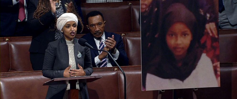 PHOTO: Rep. Ilhan Omar speaks on the House floor before the vote to remove her from the House Foreign Affairs Committee, Feb. 2, 2023, at the U.S. Capitol in Washington, D.C.