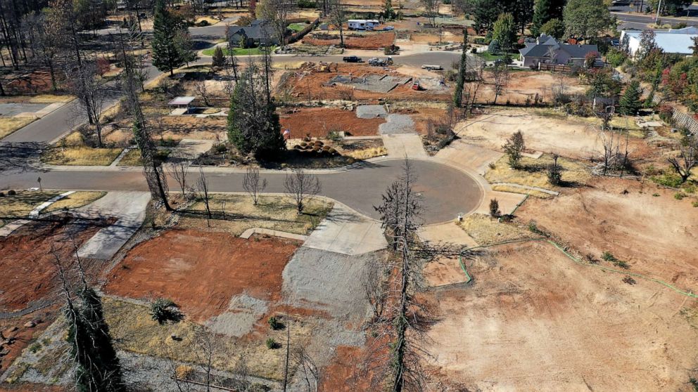 PHOTO: This photo taken on Oct. 21, 2019, shows an aerial view of a neighborhood destroyed by the Camp Fire in Paradise, California.
