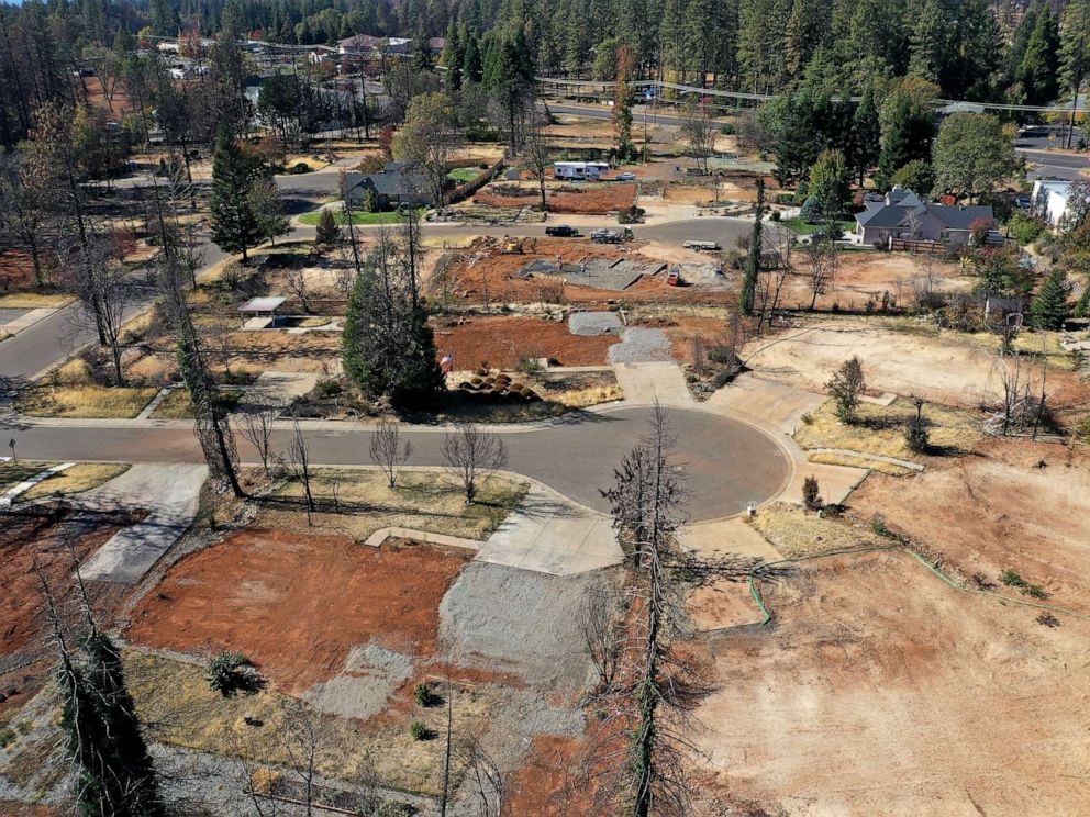 PHOTO: This photo taken on Oct. 21, 2019, shows an aerial view of a neighborhood destroyed by the Camp Fire in Paradise, California.