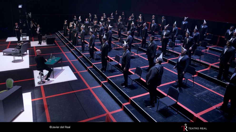 PHOTO: Teatro Real performs a socially distanced "La Traviata" in Madrid, Spain, July 2020.