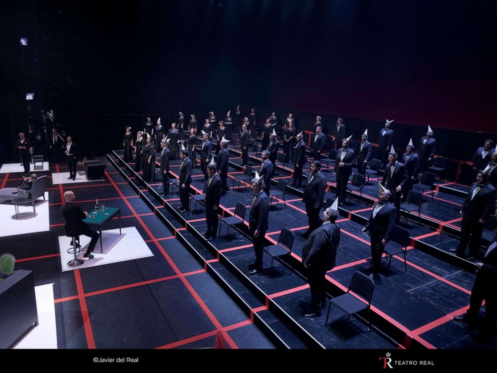 PHOTO: Teatro Real performs a socially distanced "La Traviata" in Madrid, Spain, July 2020.