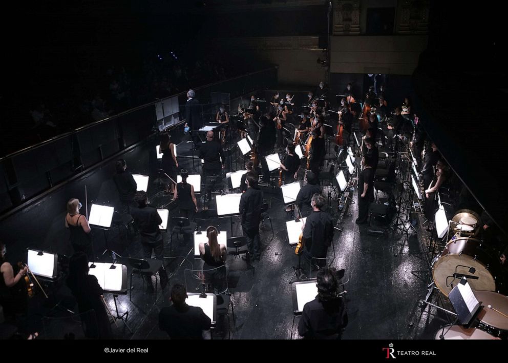 PHOTO: Conductor Nicola Luisotti and the Teatro Real orchestra perform "La Traviata" in Madrid, Spain, July 2020.