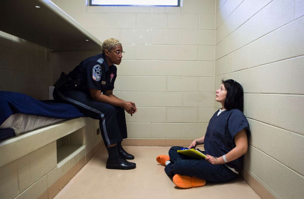 PHOTO: Deputy Celeste Walters talks with Stephanie Crowder about her behavior in HARP. Stephanie has resisted her "pull-ups" or consequences. "It's not a punishment. You need to get your mind away from what you've normally been doing," Walters said.