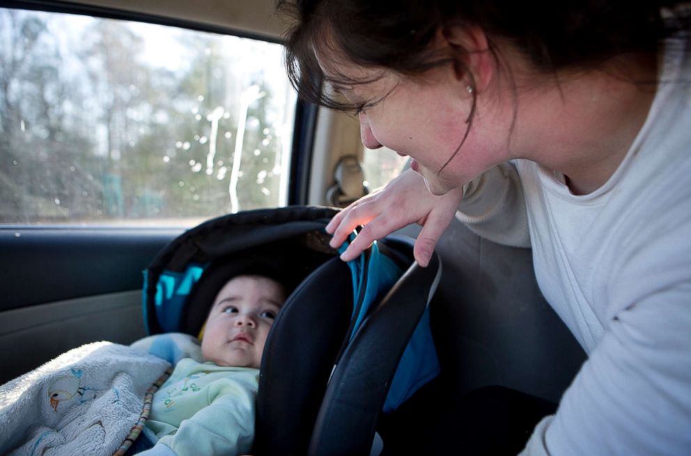 PHOTO: Stephanie looks at her nephew Jaydain just after being released from jail, Jan. 27, 2018.