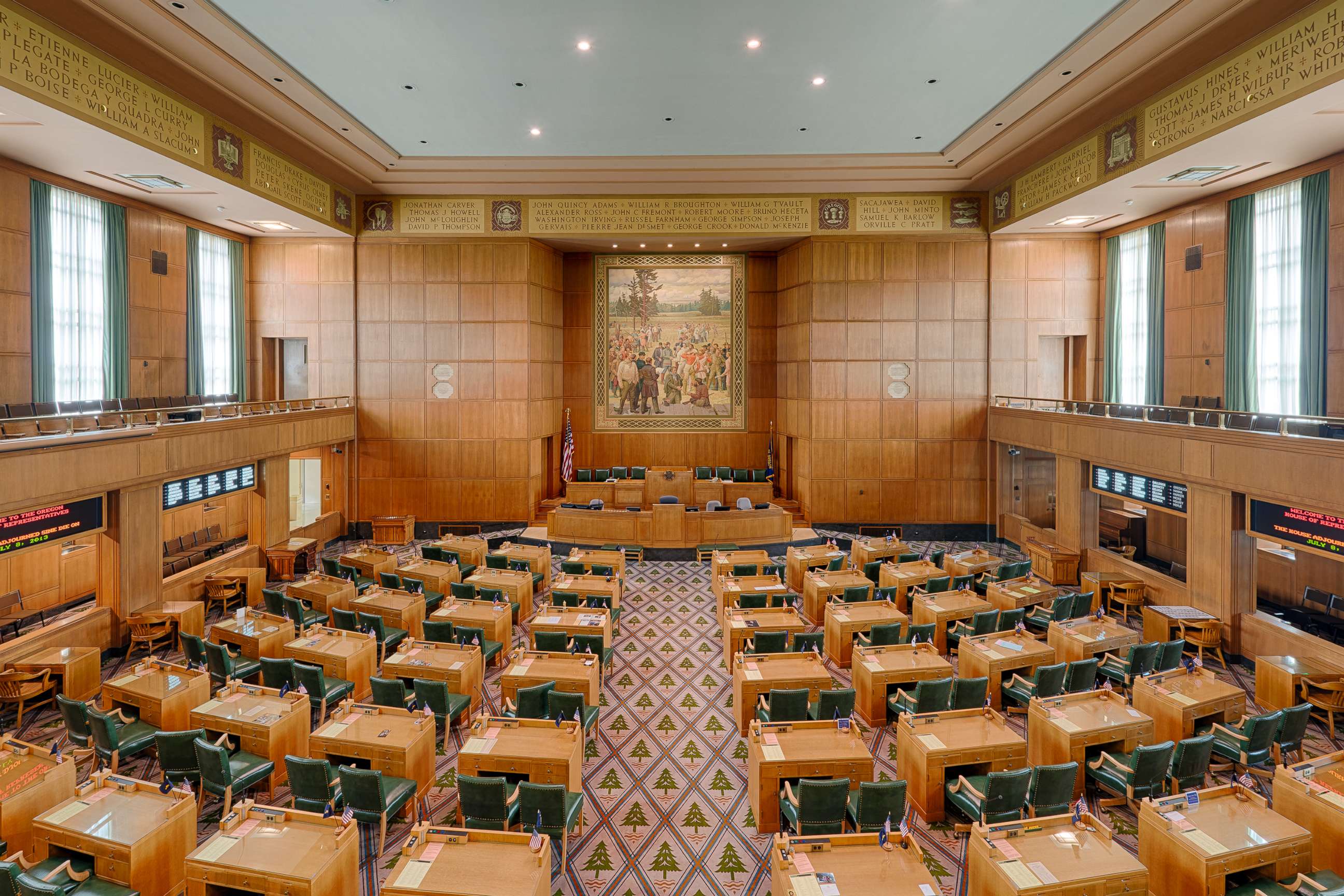 PHOTO: Empty House of Representatives chamber of the Oregon State Capitol building. Aug. 9, 2013, in Salem, Ore.